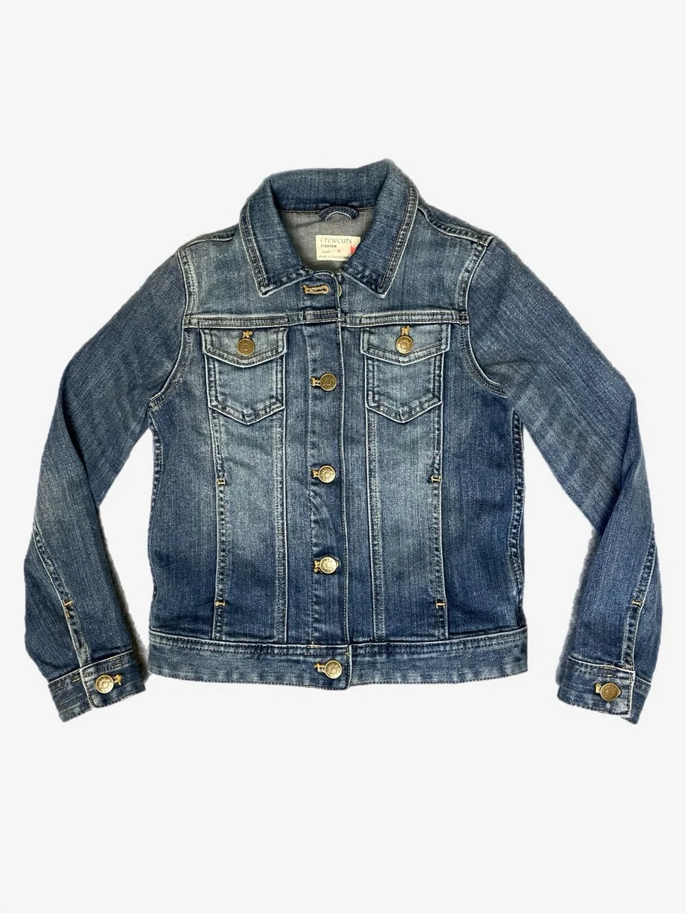 Crewcuts Girls Medium washed blue denim jacket stretch preppy classic school S/M